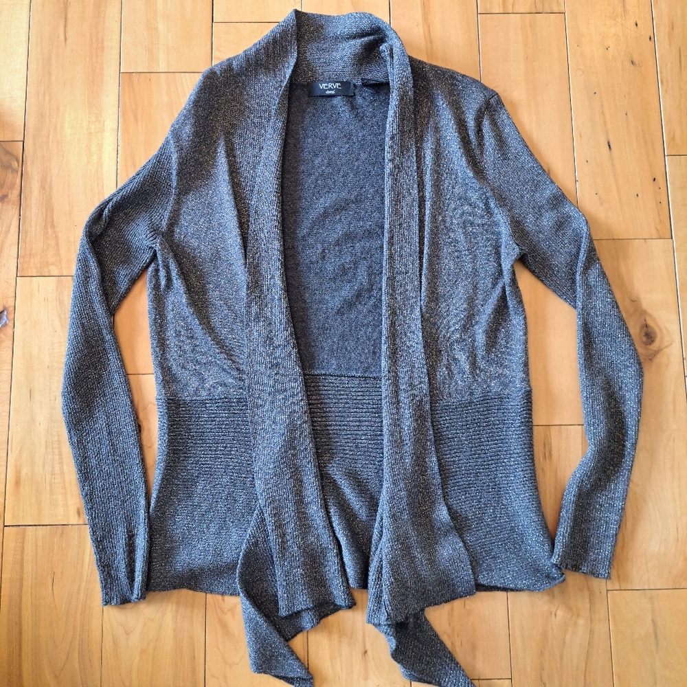 VERVE ami Elegant Cardigan Charcoal Gray with Gold Fleck Size Medium